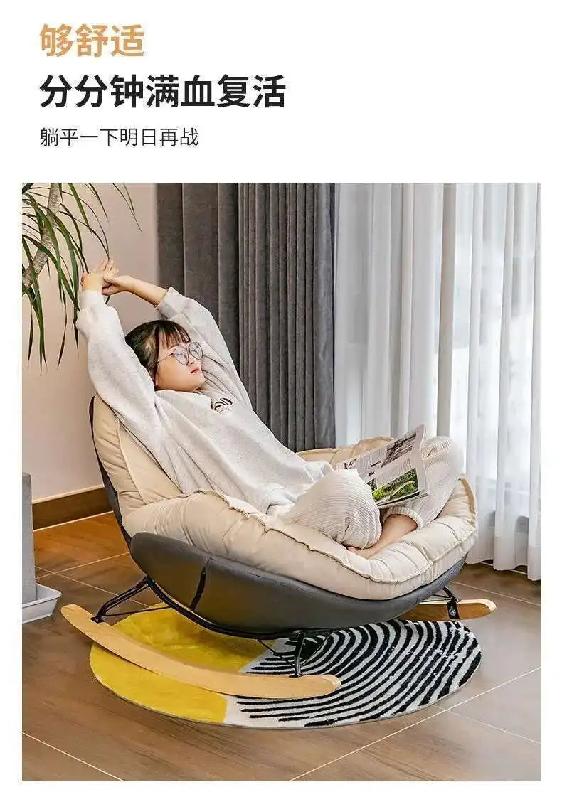 Nordic Style Single Rocking Chair Lazy Sofa Balcony Living Room Bedroom Leisure Can Lie Can Sleep Luxury Eggshell Penguin Chair