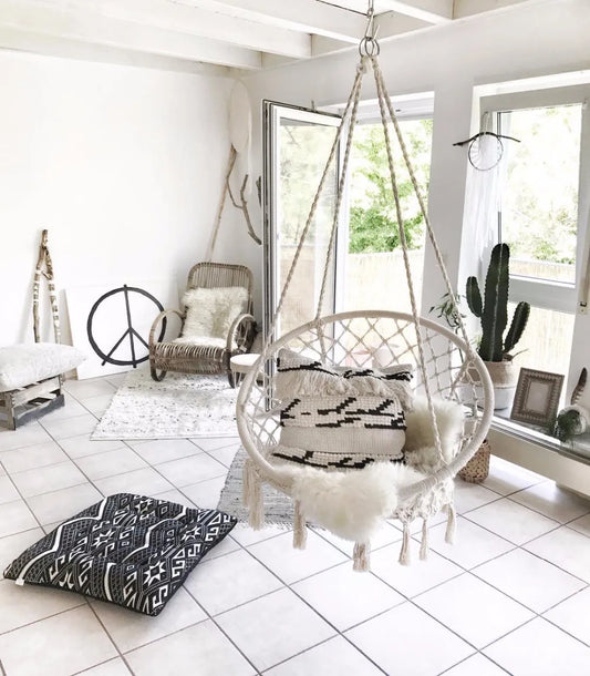 2025 Nordic Garden Handmade Knitted Round Hanging Hammock Outdoor Indoor Bedroom Baby Kids Hanging Chair Children Swing Home