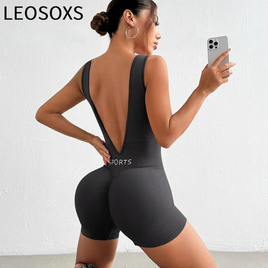 LEOSOXS Women's Short Tracksuit Yoga Set One-Piece Sportswear Women's Gym Workout Clothes Fitness Stretch Bodysuit Yoga Suit