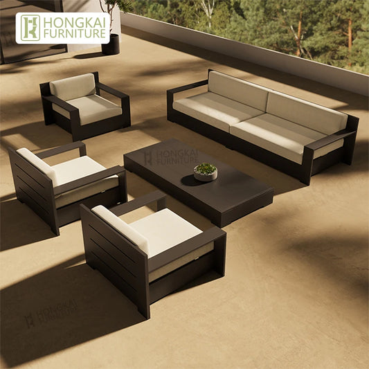 Garden Hotel Outdoor Aluminum Sofa Set Metal Patio Furniture Sofa and Coffee Table Set