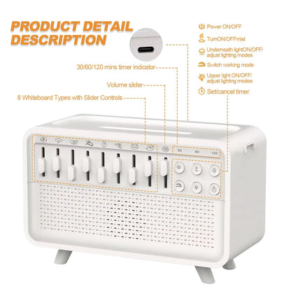 4 in 1 HIFI Bluetooth Speaker LED White Noise Speaker White Noise Sleep Aid Night Light Humidifier Machine with 8 Nature Sounds