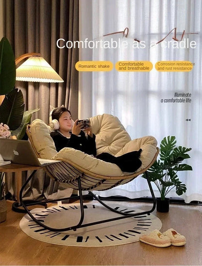 Internet Celebrity Rocking Chair Household Living Room Rattan Recliner Small Apartment Lunch Break Balcony Adult Rocking Chair