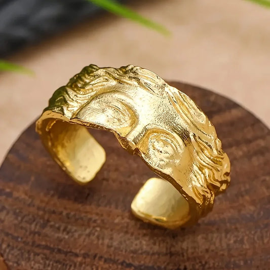 Rings For Men Creative Venus Mask Ring, Retro Thai Silver Relief With Adjustable Opening Ring Confessing Gift