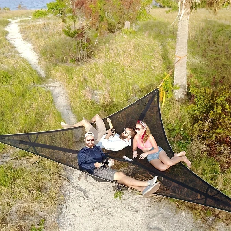 Large Outdoor Hammock，Breathable Triangular Casual Mesh Bed，Outdoor Camping Patio Tent Mat