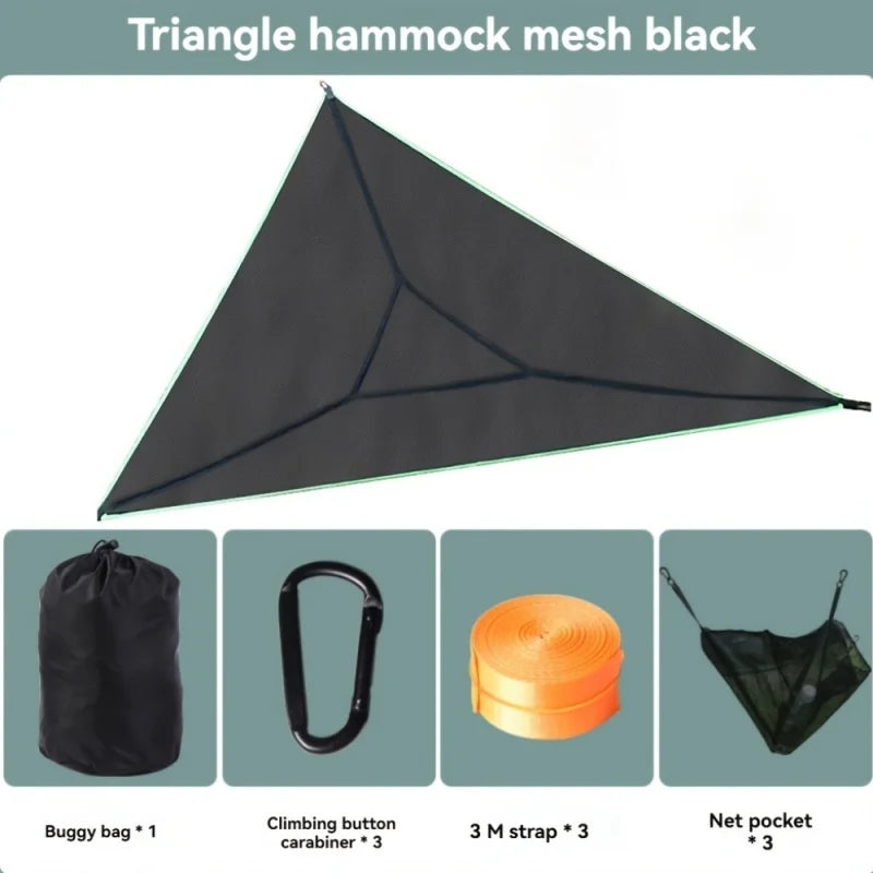 Large Outdoor Hammock，Breathable Triangular Casual Mesh Bed，Outdoor Camping Patio Tent Mat