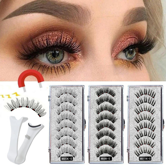 3D Magnetic Eyelashes Kit  5 Magnet Easy To Wear False Eyelash Natural Black Stem Fake Lashes Reusable Eyelash Supplies