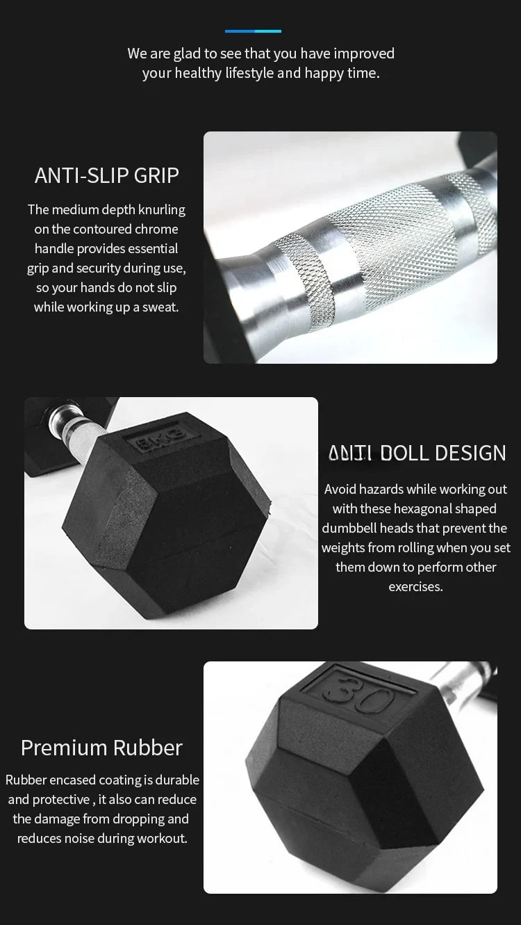 Customizable 2.5-50 Kg Hexagonal Dumbbell Set with Bracket, High-quality Rubber Coated Hex Dumbbells